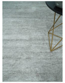 8x10 Ivory and Silver Blended Hand Loomed Modern Scandinavian Art Silk Area Rug