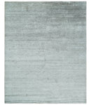 8x10 Ivory and Silver Blended Hand Loomed Modern Scandinavian Art Silk Area Rug