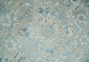 8x10 Ivory, Beige and Blue Traditional Hand Knotted Art Silk Area Rug