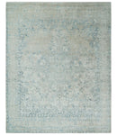 8x10 Ivory, Beige and Blue Traditional Hand Knotted Art Silk Area Rug