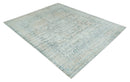 8x10 Ivory, Beige and Blue Traditional Hand Knotted Art Silk Area Rug
