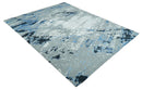 8x10 Ivory, Gray, Blue and Black Modern Abstract Hand Knotted Wool and Bamboo Silk Area Rug