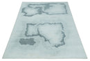 8x10 Ivory, Gray and Aqua Modern Abstract Handmade Art Silk Area Rug