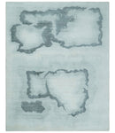 8x10 Ivory, Gray and Aqua Modern Abstract Handmade Art Silk Area Rug