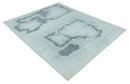 8x10 Ivory, Gray and Aqua Modern Abstract Handmade Art Silk Area Rug