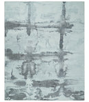 8x10 Ivory, Gray and Charcoal Modern Abstract Hand Tufted Art Silk Area Rug