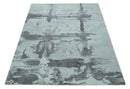8x10 Ivory, Gray and Charcoal Modern Abstract Hand Tufted Art Silk Area Rug