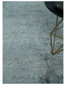 8x10 Ivory, Gray and Charcoal Traditional Erased Handmade Blended Wool Area Rug