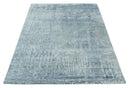 8x10 Ivory, gray and Silver Modern Abstract Hand Knotted Bamboo Silk Area Rug