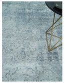 8x10 Ivory, gray and Silver Modern Abstract Hand Knotted Bamboo Silk Area Rug