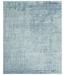 8x10 Ivory, gray and Silver Modern Abstract Hand Knotted Bamboo Silk Area Rug