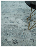 8x10 Ivory, Gray and Silver Modern Erased Traditional Handmade Art Silk Area Rug