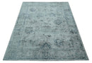 8x10 Ivory, Gray and Silver Modern Erased Traditional Handmade Art Silk Area Rug