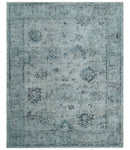 8x10 Ivory, Gray and Silver Modern Erased Traditional Handmade Art Silk Area Rug
