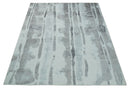 8x10 Ivory, Silver and Gray Modern Abstract Handmade Art Silk Area Rug