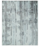 8x10 Ivory, Silver and Gray Modern Abstract Handmade Art Silk Area Rug