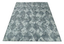 8x10 Ivory, Silver and Gray Modern Geometrical Handmade Art Silk Area Rug
