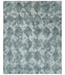 8x10 Ivory, Silver and Gray Modern Geometrical Handmade Art Silk Area Rug