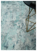 8x10 Ivory, Silver and Teal Modern Abstract Hand Loomed Blended wool and Art silk Area Rug
