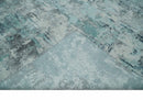 8x10 Ivory, Silver and Teal Modern Abstract Hand Loomed Blended wool and Art silk Area Rug