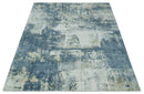 8x10 Ivory, Teal and Beige Modern Abstract Hand Loomed Blended wool and Art silk Area Rug