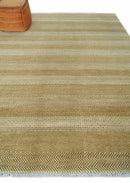 8x10 Modern Geometric Trellis Scandinavian Hand Knotted Beige, Camel and Ivory Wool Area Rug