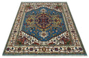 8x10 Olive, Blue and Ivory Heriz Serapi Hand knotted Traditional wool Area Rug