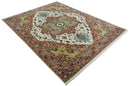 8x10 Olive, Rust and Ivory Heriz Serapi Traditional Vintage Antique Hand Knotted Wool Area Rug | TRDCP1363810
