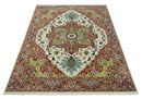 8x10 Olive, Rust and Ivory Heriz Serapi Traditional Vintage Antique Hand Knotted Wool Area Rug | TRDCP1363810