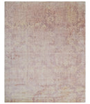 8x10 Pink and Beige Hand Loomed Damask Design Bamboo Silk Area Rug