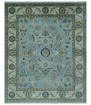 8x10 Premium Blue, Ivory and Green Traditional Floral Hand knotted wool Area Rug