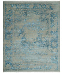 8x10 Premium Hand knotted Blue and Beige Traditional wool and Silk Area Rug