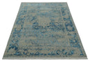 8x10 Premium Hand knotted Blue and Beige Traditional wool and Silk Area Rug