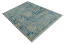 8x10 Premium Hand knotted Blue and Beige Traditional wool and Silk Area Rug