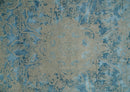 8x10 Premium Hand knotted Blue and Beige Traditional wool and Silk Area Rug