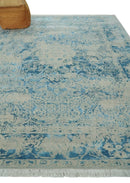 8x10 Premium Hand knotted Blue and Beige Traditional wool and Silk Area Rug