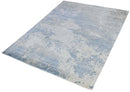 Modern Abstract Blue and Ivory Hand Loom 8x10 Viscose Area Rug