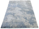 Modern Abstract Blue and Ivory Hand Loom 8x10 Viscose Area Rug