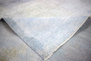 Modern Abstract Blue And Ivory Hand Knotted Bamboo Silk Area Rug