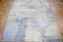 Modern Abstract Blue And Ivory Hand Knotted Bamboo Silk Area Rug