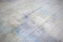 Modern Abstract Blue And Ivory Hand Knotted Bamboo Silk Area Rug
