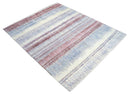 Modern Abstract Rust And Blue Hand Knotted Bamboo Silk 8x10 Area Rug
