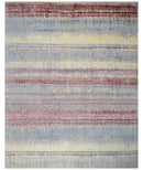 Modern Abstract Rust And Blue Hand Knotted Bamboo Silk 8x10 Area Rug