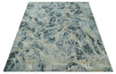 Modern Abstract Blue and Beige Hand Knotted 8x10 Bamboo Silk Rug
