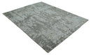 8x10 Silver and Charcoal Modern Abstract Handmade Wool Area Rug