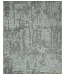 8x10 Silver and Charcoal Modern Abstract Handmade Wool Area Rug