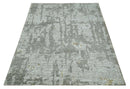 8x10 Silver and Charcoal Modern Abstract Handmade Wool Area Rug