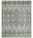 8x10 Silver and Gray Ikat design Handmade Art Silk Area Rug
