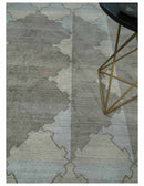 8x10 Silver and Gray Ikat design Handmade Art Silk Area Rug