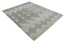 8x10 Silver and Gray Ikat design Handmade Art Silk Area Rug